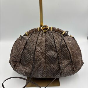 Judith Leiber Brown Snakeskin Clutch/Crossbody
